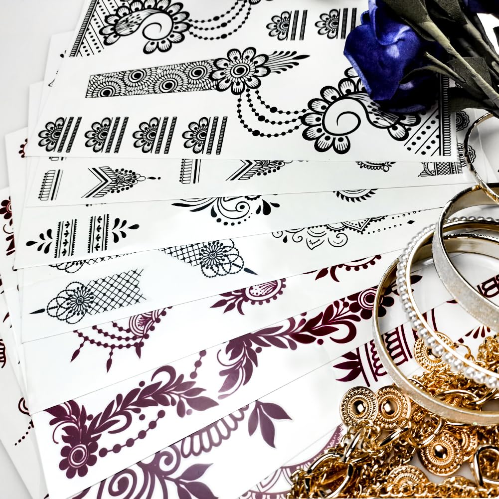 XMASIR 12 Sheets Temporary Tattoo Stickers, Indian Mandala Fake Tattoos Kit