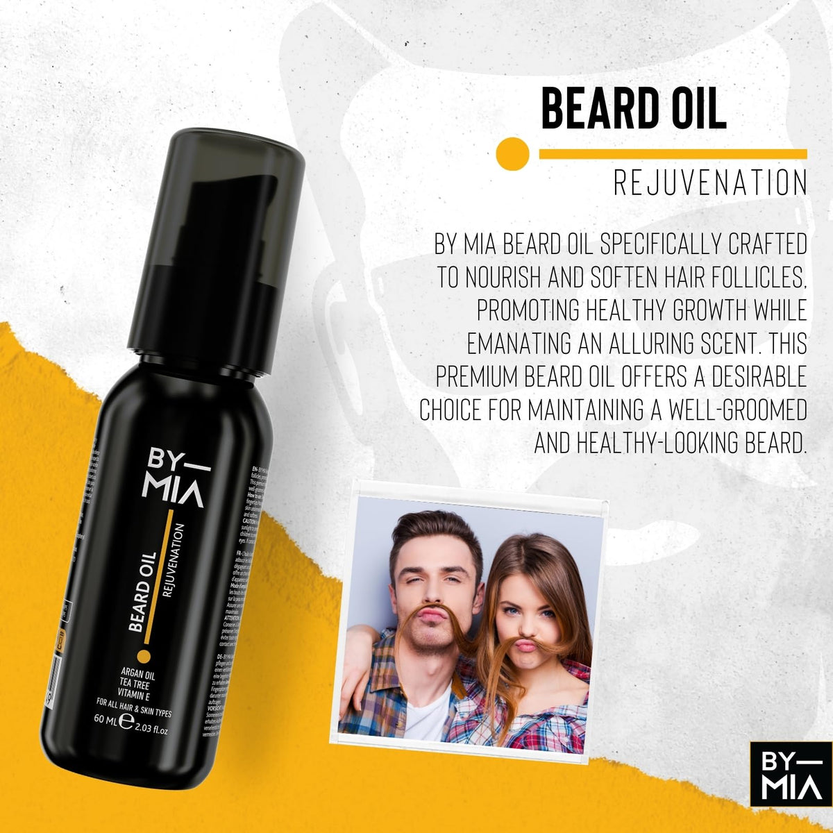 BY MIA Beard Oil Rejuvenation 60ml | Argan Oil, Tea Tree, Vitamin E | All Hair & Skin Types | Nourishes & Hydrates | Promotes Growth & Health | Gentle Formula