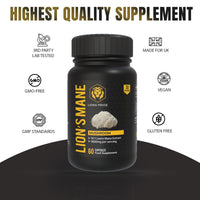 Lion's Pride Lions Pride Lions Mane Capsules, Food Supplement 10:1 Extract, High Strength Mushroom Powder, 60 Capsules