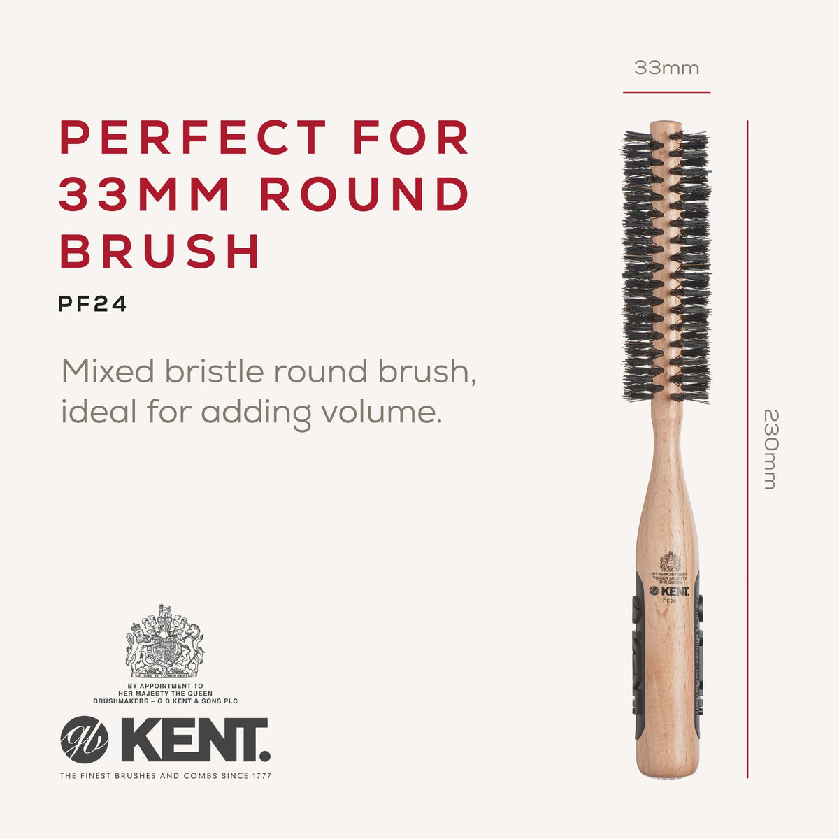 KENT Kent Brushes PF24 Boar Bristle Radial Hairbrush, 30mm Round Barrel Diameter