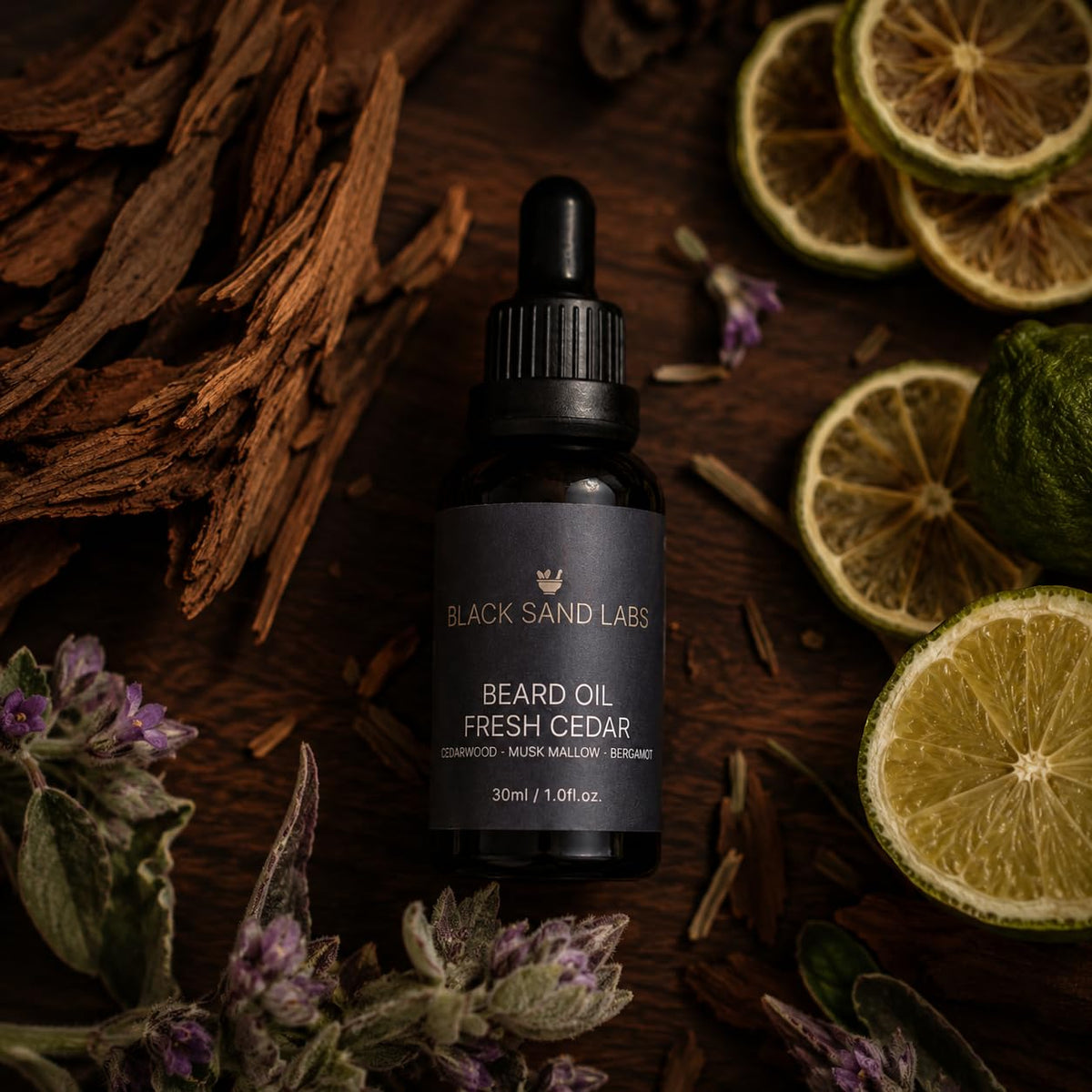 Black Sand Labs Natural Beard Oil for Men - Moisturising Oil with Argan, Jojoba & Castor Oils - Nourishing Beard Oil for Healthier Hair Growth - Premium Beard Care for Men (30ml, Fresh Cedar)