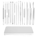 LOPHE Blackhead Remover Tool Kit, 15PCS Pimple Popper Tool Kit Stainless Steel Comedone Extractor Tweezers Acne Needle Pimple Popping Kit for Removing Pimple Blackheads Zit on Forehead Facial Nose