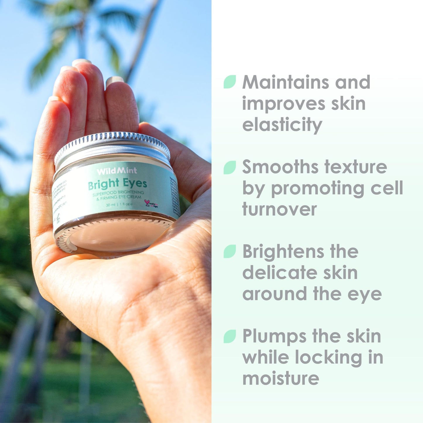 WildMint Bright Eyes Cream with Hyaluronic Acid | Brightening & Firming Eye Cream for Sensitive, Dry, Mature Skin | Reduces Dark Circles & Puffiness | UK Made Vegan & Cruelty-Free Skincare | 30ml