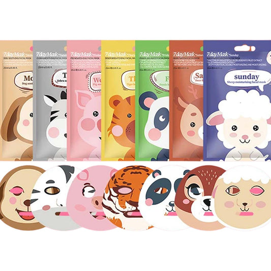 AurolaGlow Animal Printed Sheet Face Masks Set - 7Pcs Hydrating Masks for Women And Girls, Moisturizing, Skincare for All Skin Types - Fun Gift Set