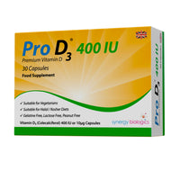 PRO D3 Pro D3 400 IU Capsules | Premium Vitamin D3 | 30 Capsules | Gelatine Free, Lactose Free, Dairy Free, Nut Free | Suitable for Vegetarians, Halal & Kosher Diets | Made in The UK