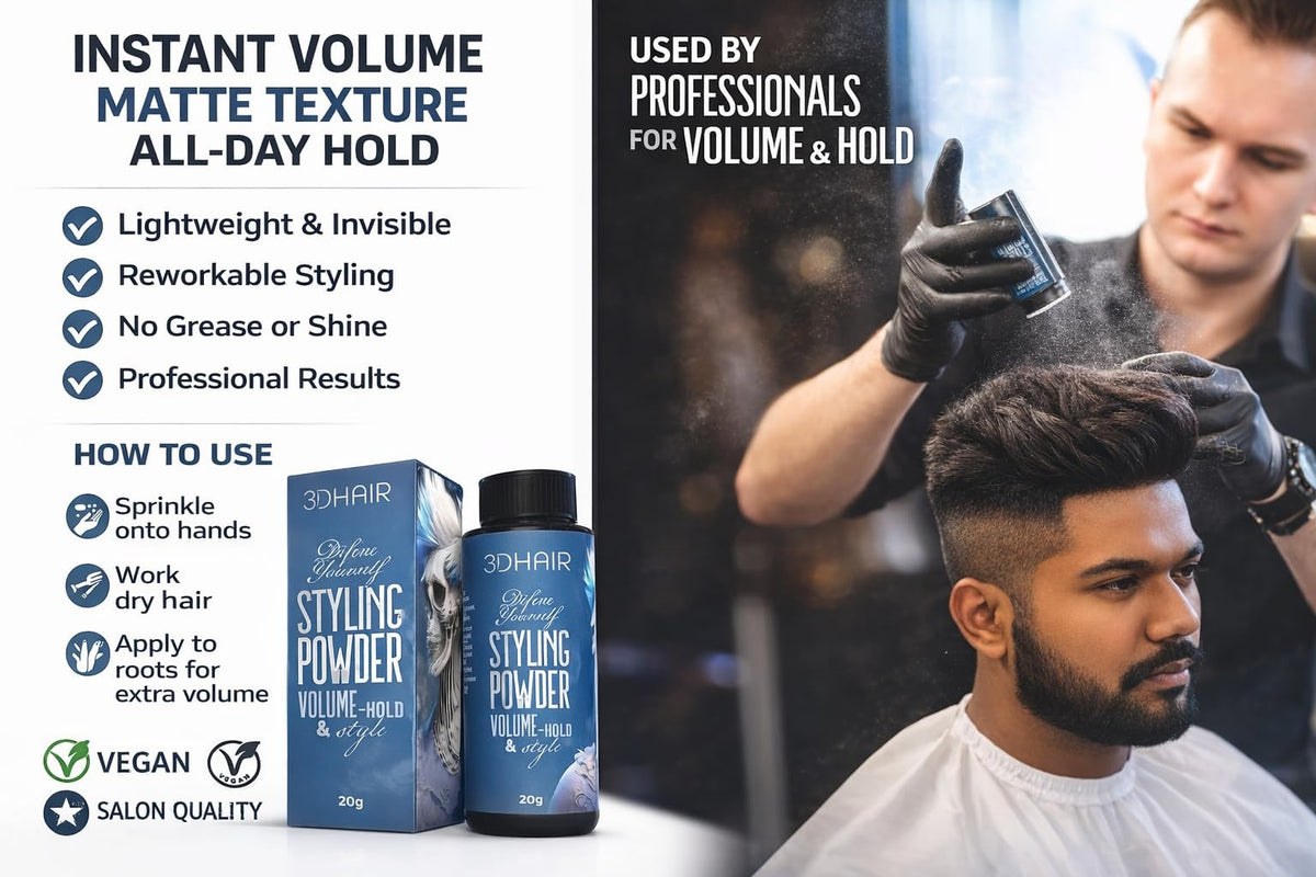 3D Hair Root Lifting Styling Powder Volumising Hold, Texturising Matte Effect, Thickens Hair & Styles 20g