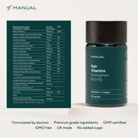 Manual Hair Growth Vitamin Supplements (90 Capsules) - for Thicker & Healthier Hair - with Multiple Vitamins Including Biotin & Collagen - for Hair Loss & Thinning - Take 1 Daily - 3 Month Supply