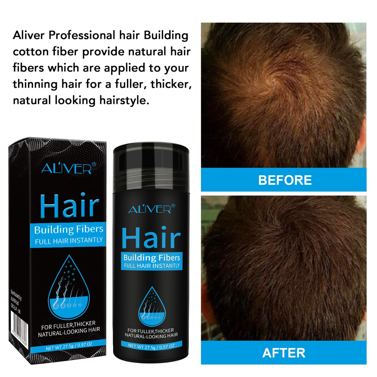 Pegciz Professional Quality Hair Fibres, Hair Fibres Black for Thinning Hair, Instantly Conceals Hair Loss in 15 Sec, Hair Loss Concealer for Women and Men (Black)