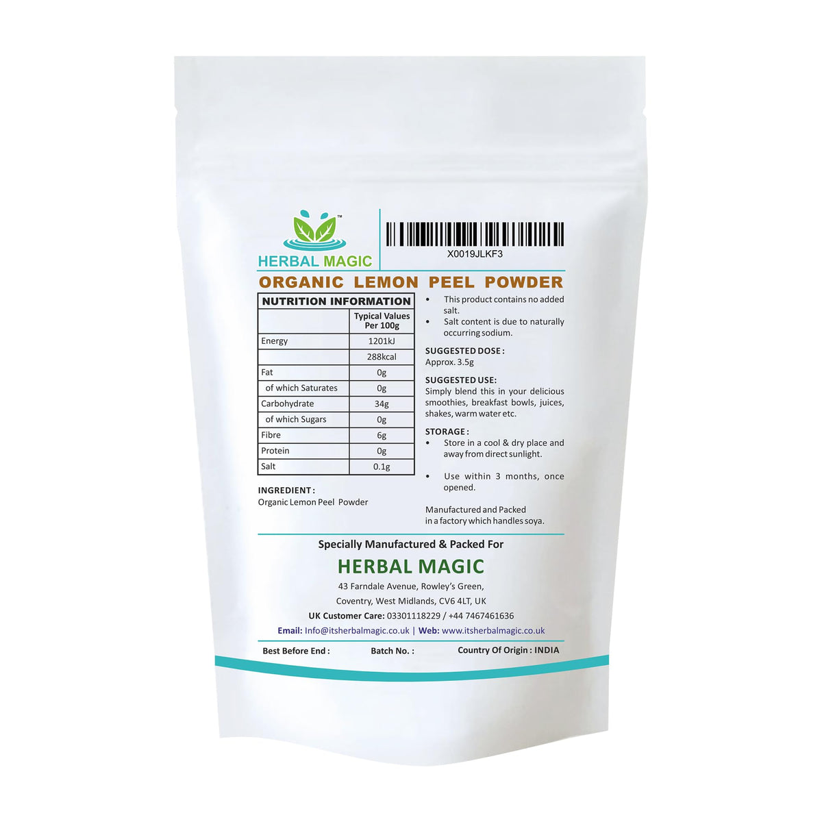 Herbal Magic's Pure & Organic Lemon Peel Powder Natural Hair Face mask - Free from additives & preservatives/chemicals - Premium Quality-100g