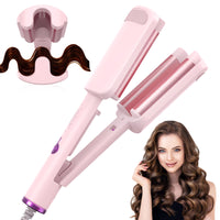 AISEELY 32MM Ceramic Curling Wand - 3 Barrel Deep Wave Hair Curler with Adjustable Temp (160°C-220°C), Anti-Scald Design & Travel Lock | Frizz-Free Waves for All Hair Types | Pink