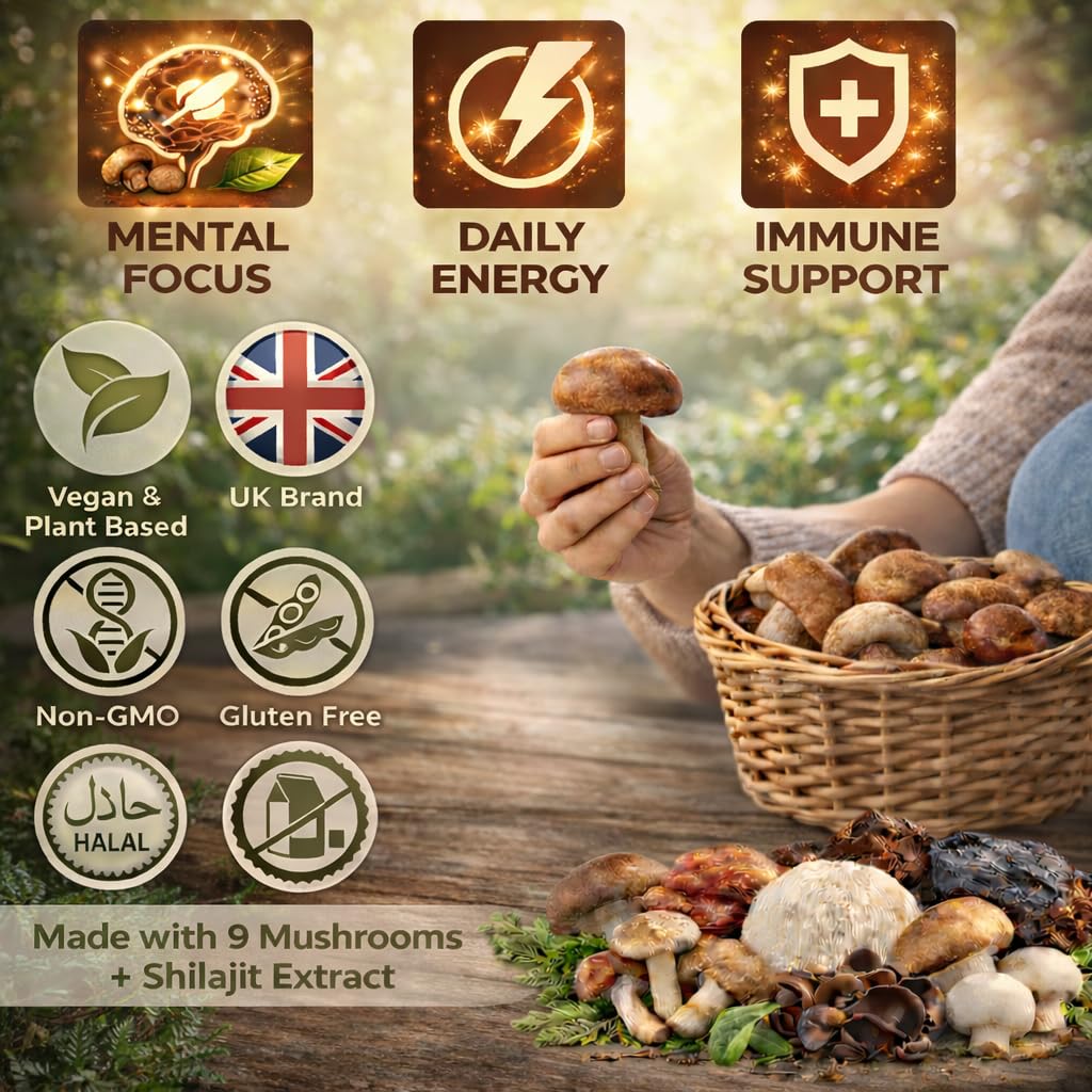 Aclla Nutrition Aclla Mushroom Gummies with Shilajit – 10-in-1 Complex with Lion’s Mane, Reishi, Chaga & More – 2500mg – Brain, Energy & Immune Support – Vegan, Low Sugar, Non-GMO – 60 Raspberry Flavour