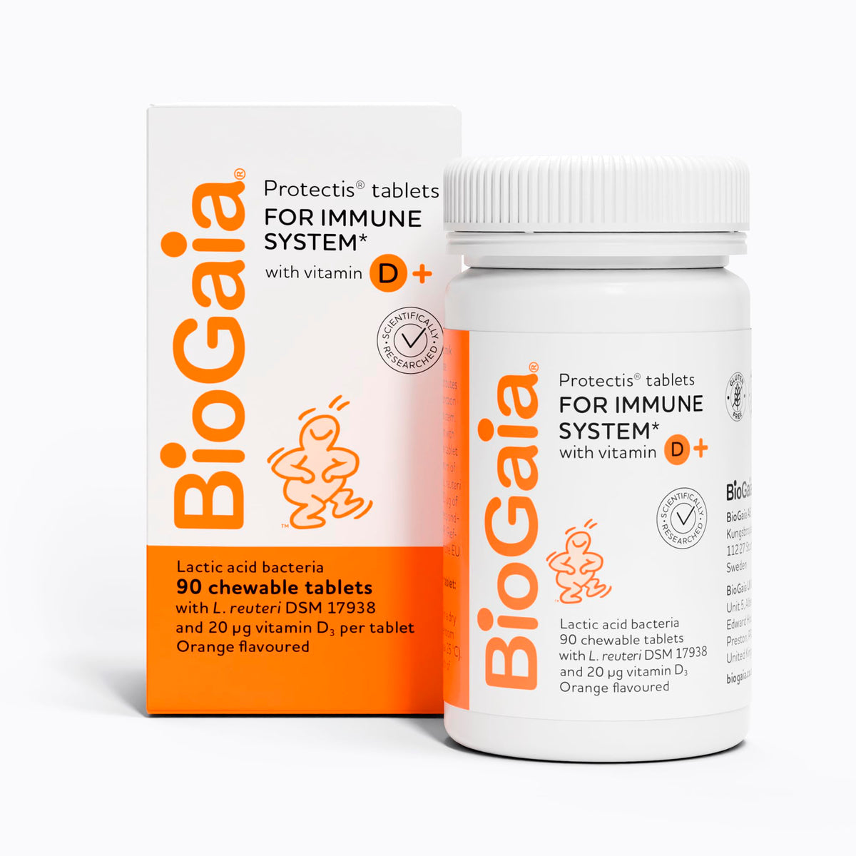 BioGaia BIOGAIA Protectis Probiotic Chewable Vitamin D3 Tablets, Orange Flavoured, 90 Pieces, for The Whole Family