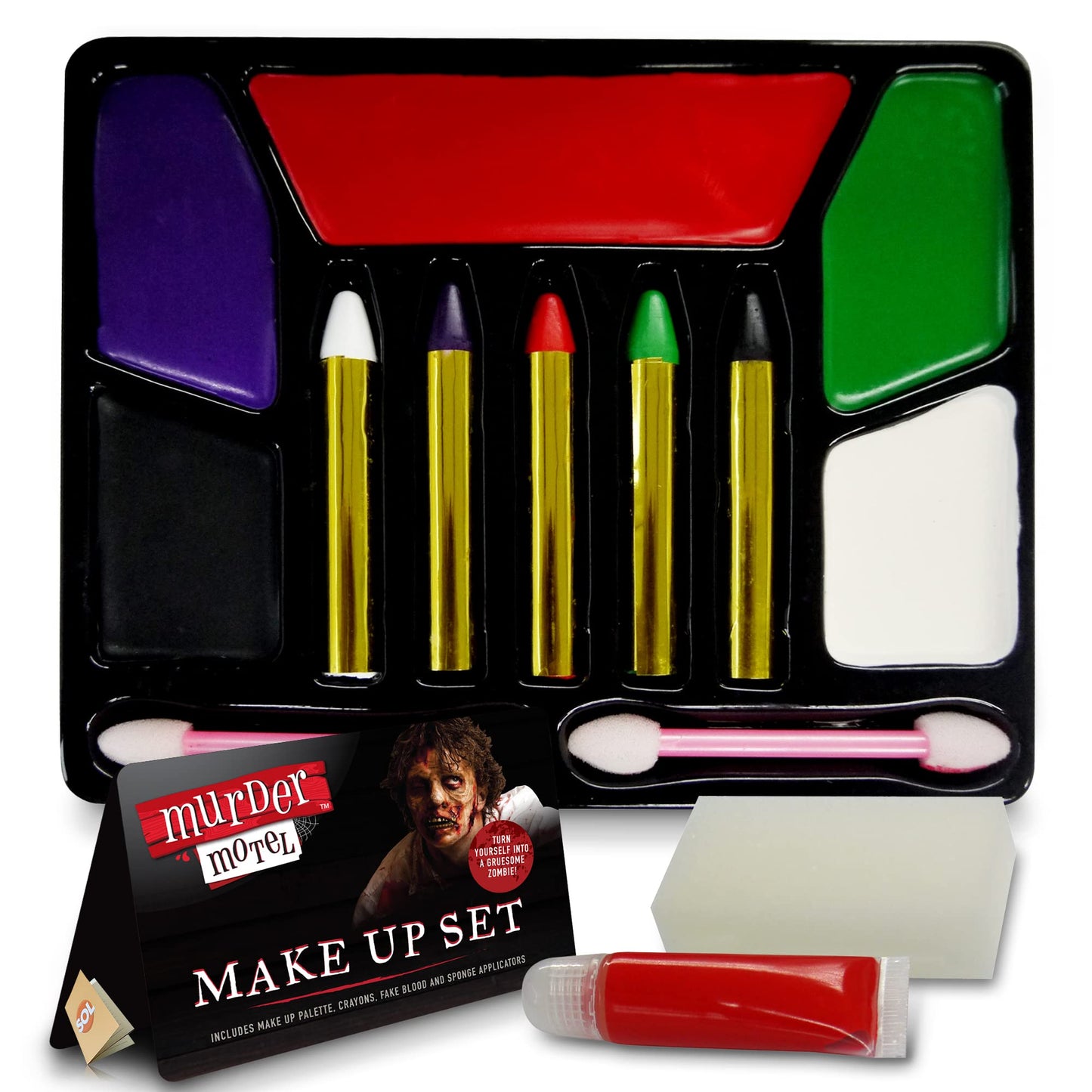 SOL Halloween Make Up Kids Set | Complete Make Up Set Fake Blood, Crayons, Halloween Face Paint & Applicators | Safe to Use for Kids Face Paint Kit | Halloween Makeup Kit | Vampire Makeup Kit Facepaint
