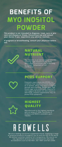 Myo Inositol Powder REDWELLS PCOS & Fertility GMO Free Vegan - 500g Pack