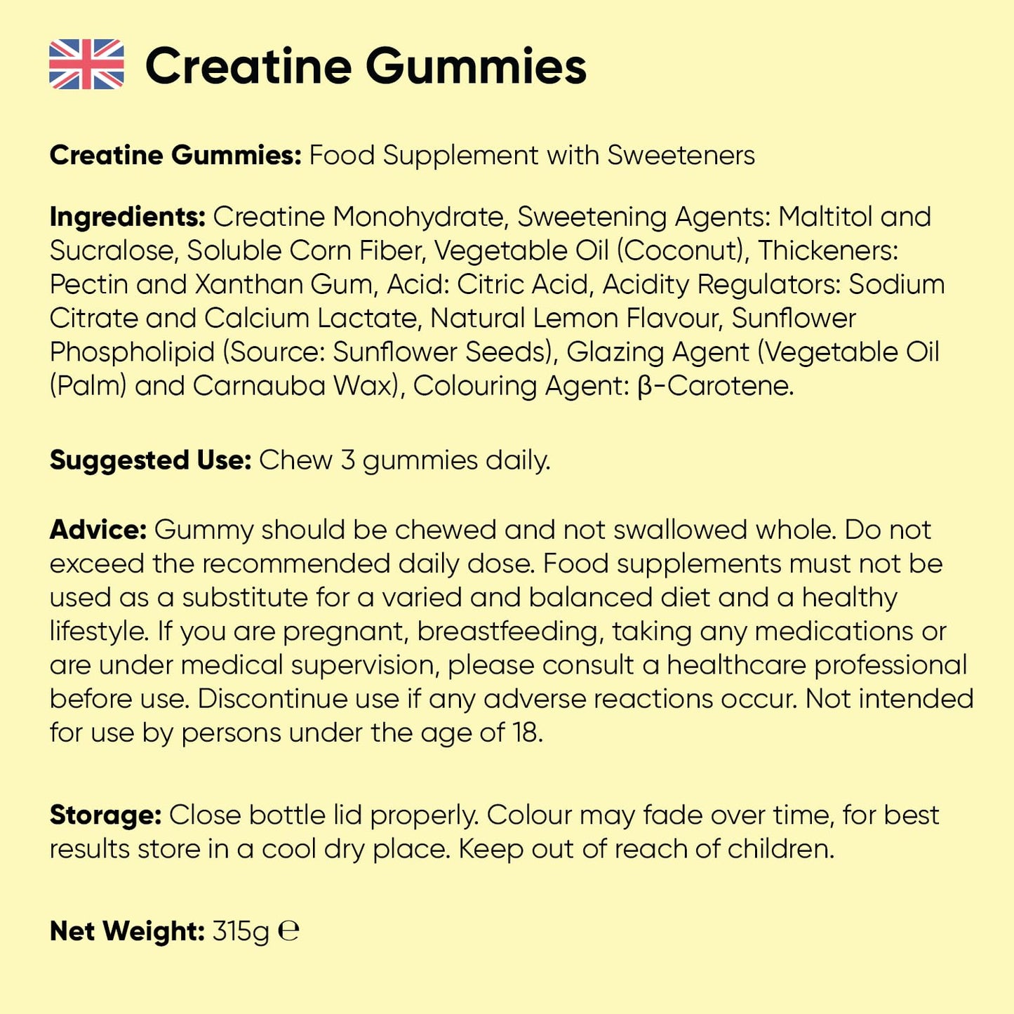 WeightWorld Creatine Gummies for Women & Men - 5000mg - Sugar-Free - 90 Gummies - Natural Lemon Flavour - Vegan-Friendly Creatine Monohydrate Supplement - 1 Month Supply - Non-GMO & Gluten-Free
