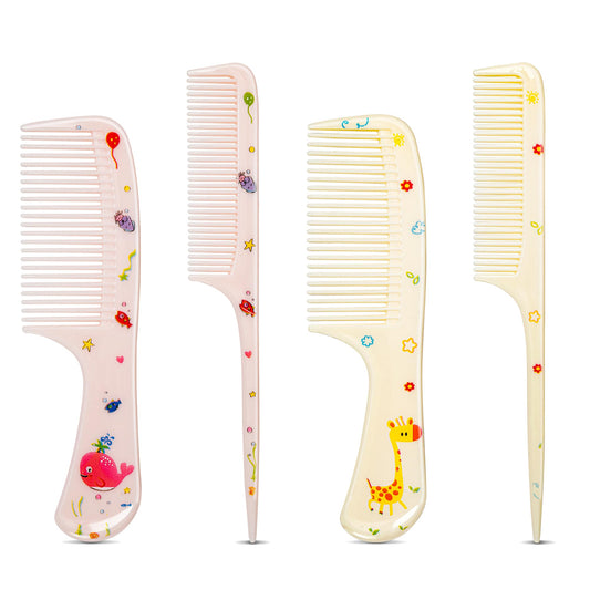 MEGAVOW 4 Pcs Girls Hair Brush Set, Fine Tooth Detangle Comb and Brush, Hairdressing Rat Tail Brush for Girls Kids Baby Wet Dry Hair Styling Women Cute