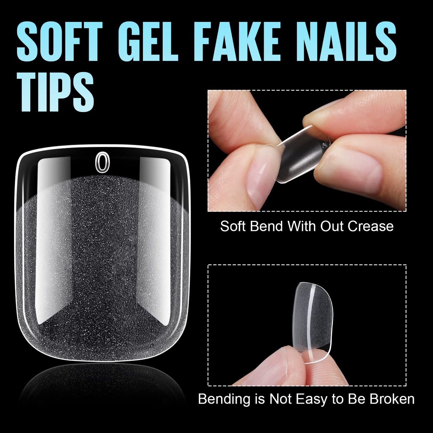 TOMICCA Square Shaped Extra Short Nail Tips - 360PCS Half Matte Soft Gel, No File Needed- Full Cover False Nails, Clear Acrylic & Strong Tips for Press On Extension - 12 Sizes