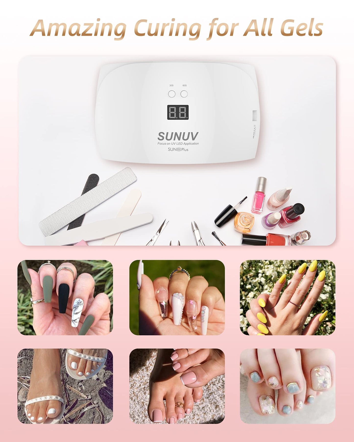 UV LED Gel Nail Lamp, SUNUV 36W UV lamps for Gel Nails Manicure Pedicure Sensor 30s/60s Timer LCD Screen