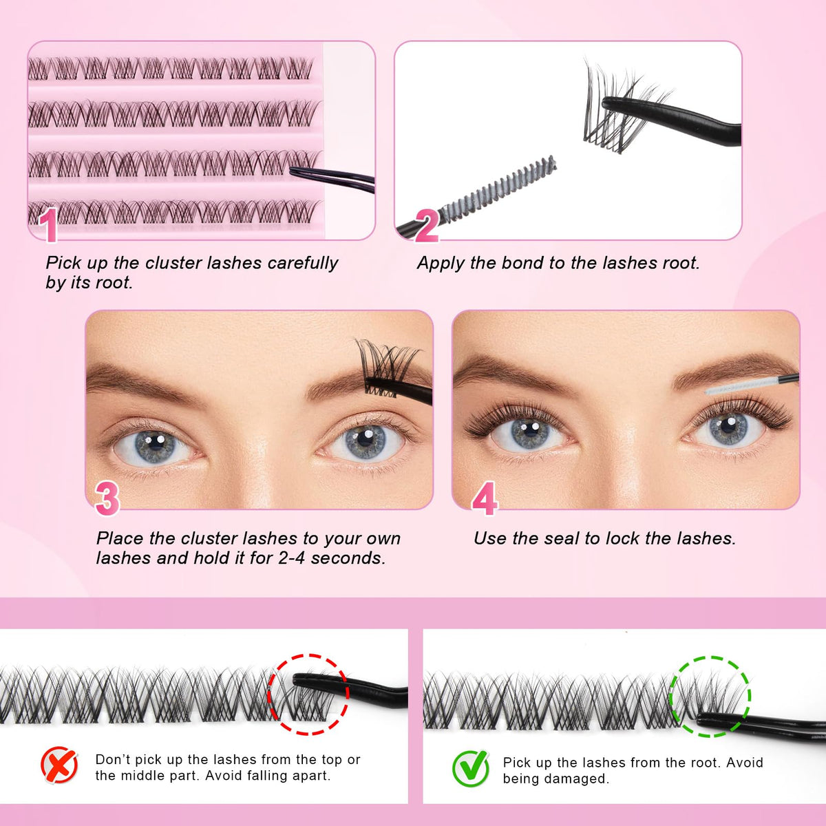Glowing Win Cluster Lashes Kit Individual Eyelash with Bond Seal&Applicator