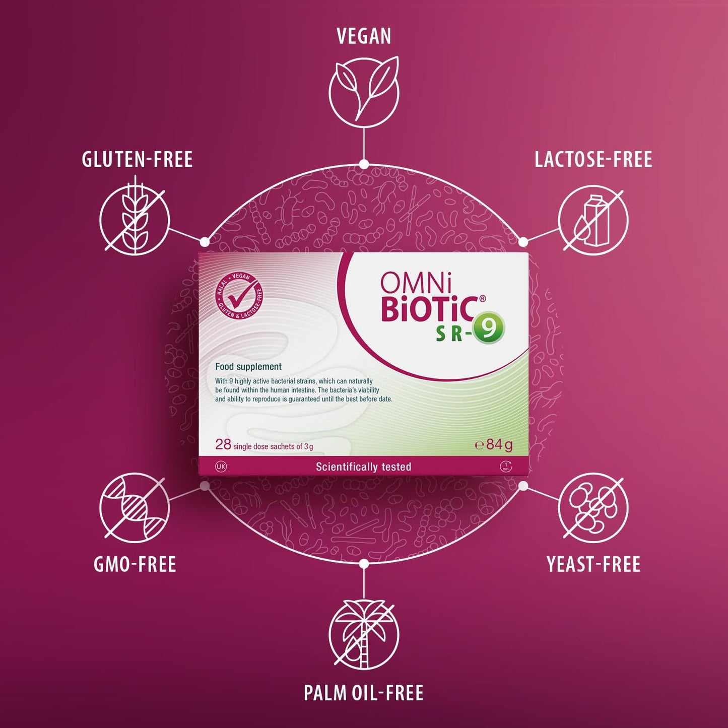 OMNi BiOTiC SR-9 | 28 sachets (84 g) | 9 Bacterial strains | 15 Billion Bacteria per Daily dose | Powder | Vegan | Gluten-Free | Lactose-Free | Halal | for Daily use