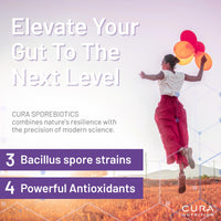 Cura Nutrition CURA NUTRITION SPOREBIOTICS – Spore Based Probiotic with Antioxidants, Active Bacteria Daily Supplement to Boost Akkermansia, 3 Bacillus Spores for Gut Health Support, Vegan Probiotics (30 Capsules)
