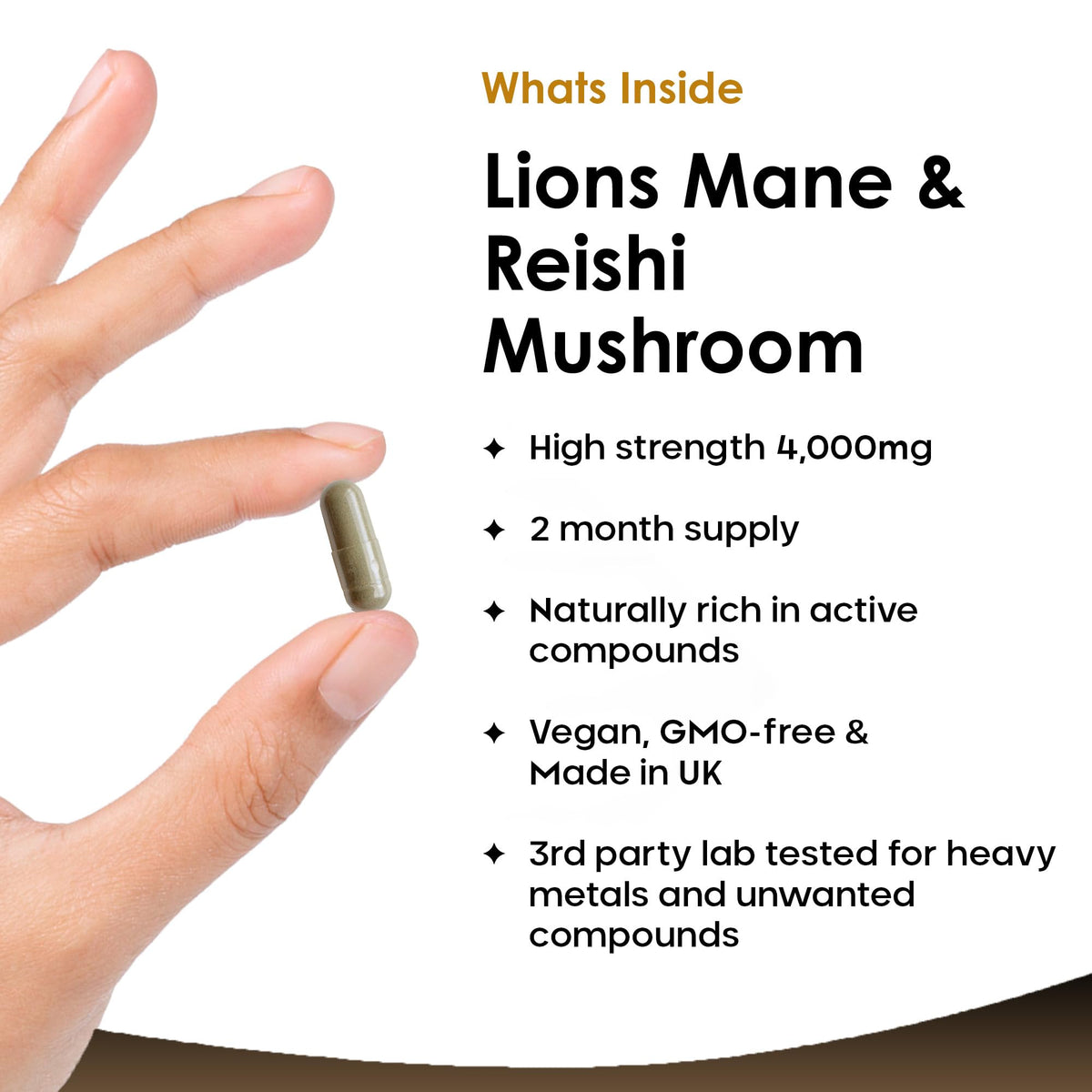 NEW LEAF PRODUCTS Lions Mane Capsules 4000mg + Reishi Mushroom - Lions Mane Supplement High Strength Supplement - 120 Vegan Lion Mane Powder Capsules - Made in UK By New Leaf