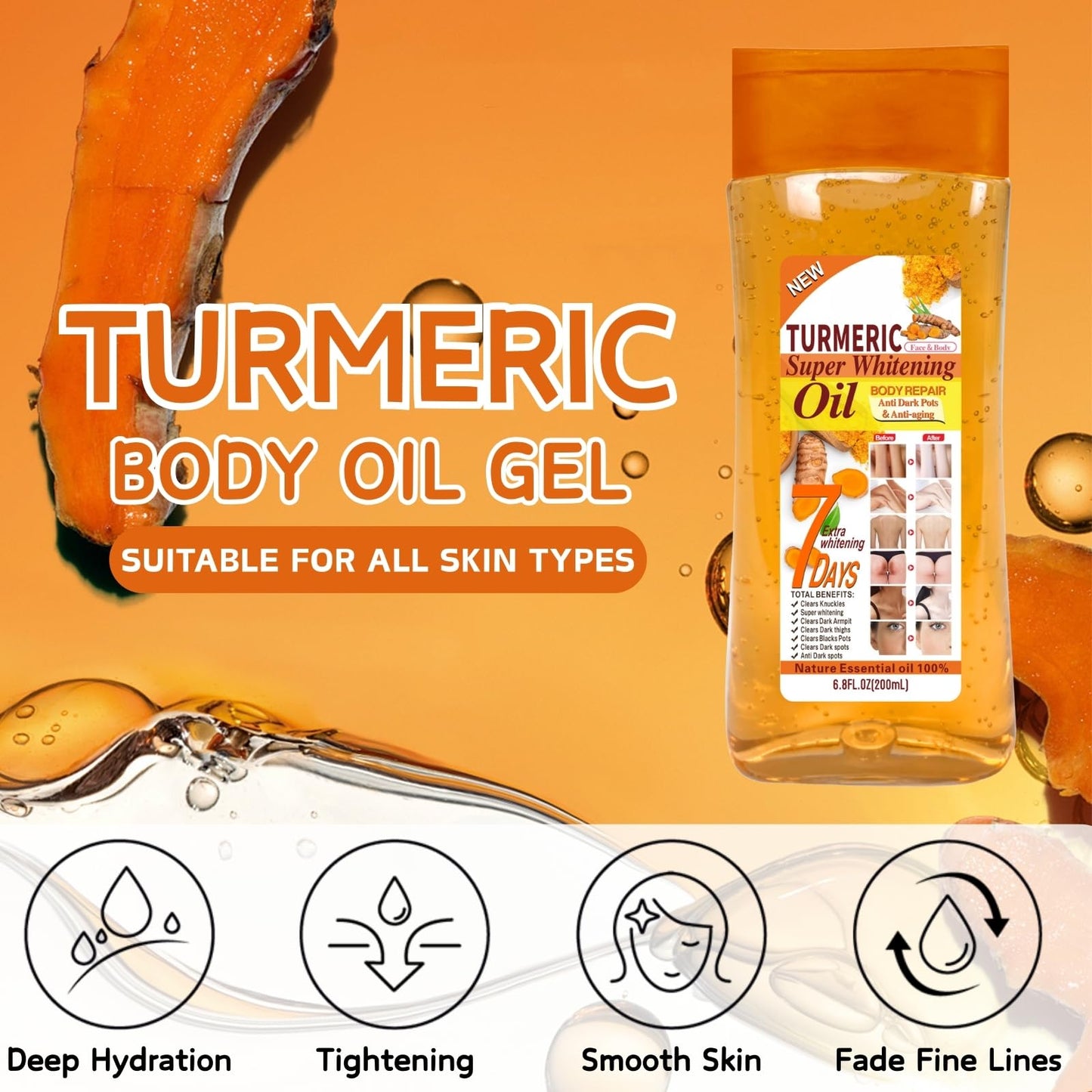 Turmeric Essential Oils - Turmeric & Vitamin E Oil - Anti-Aging & Anti Wrinkles Body Oil for Women - Deeply Nourishing Body Oil for Dry Skin - Body&Facial Oils Gel - Turmeric Massage Oils