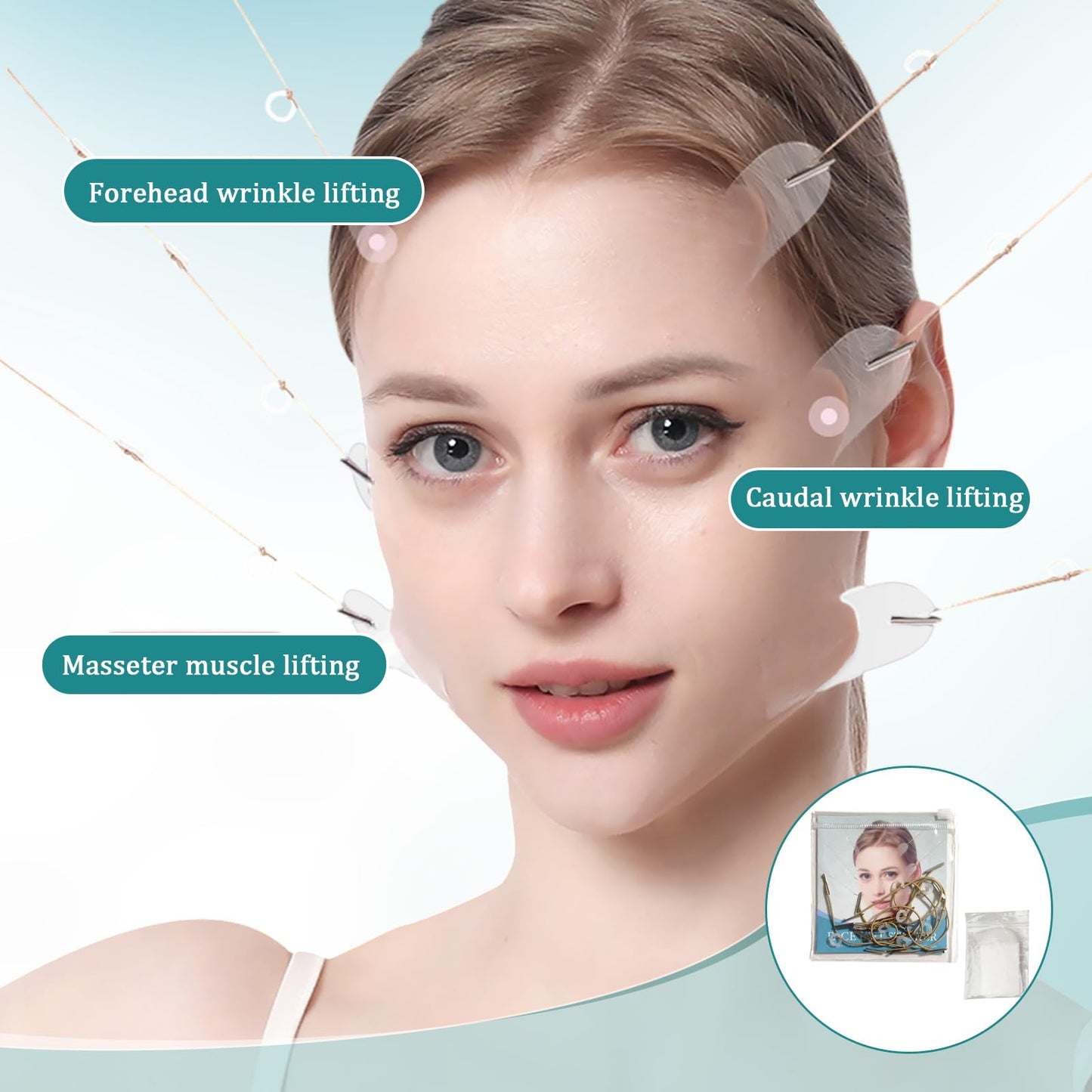 Liameph 60 Pcs Invisible Face Lift Tape,Facelift Tape with 8 Lifting Ropes,V Face Sticker,Face Tapes for Lifting Sagging Skin,Invisible Face Lifting Patches for Skin Firming Makeup Lifting Tool