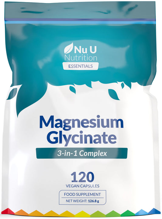 Magnesium Glycinate 3-in-1 Complex 1813mg - 120 Vegan Capsules - Triple High Absorption Bisglycinate, Citrate & Malate - 384mg Elemental Mag per Serving - Made in The UK - Nu U Nutrition