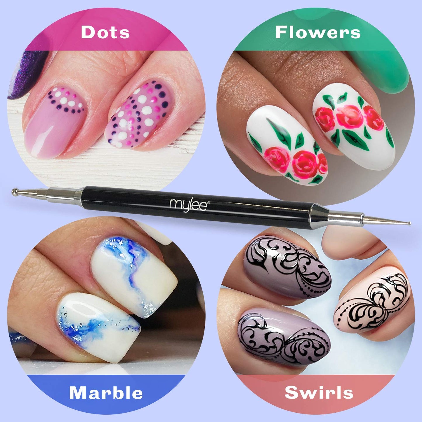 Mylee Dotting Nail Art Tool – Easy Application of Gems, Decals & Crystals, Professional Quality Manicure Accessory, Ideal for Gel Polish Decoration & Dot Design, Dual Ended for Fine Detailing