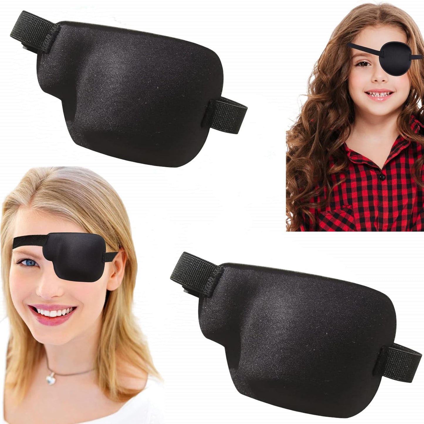 Siganorpy 2Pcs 3D Eye Patches for Left and Right Adults Adjustable Eye Adjustable Medical Eyepatch for Lazy Eye Large Black (Left Eye)