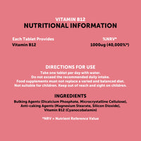 Get More Vits Vitamin B12 Tablets - 1000µg B12 Vitamin High Strength Food Supplement for Tiredness & Fatigue - Immune System Booster & Energy Tablets for Men & Women Adults - 90-Day Supply