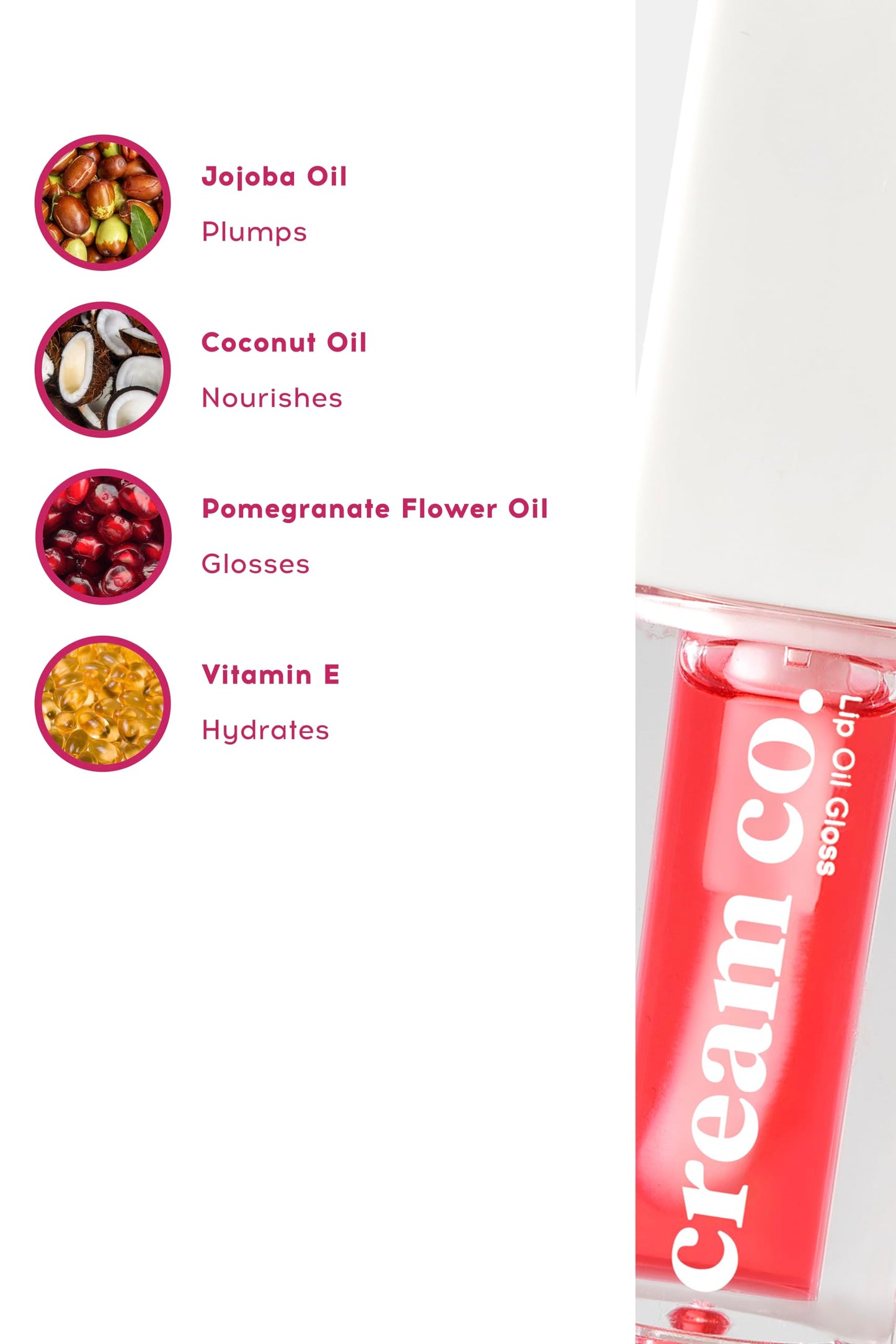 cream co. Lip Oil Gloss for All Lip Types, Protects and Revitalizes the Lips with Vitamin E, Paraben-Free, Plumping Lip Oil, Nourishes Lip Care Raspberry 5ml