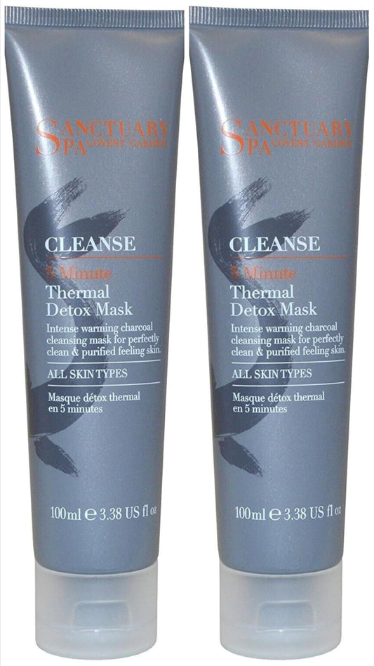 2x SanctuarySpa 5-Minute Thermal Detox Mask – Pack of 2 (2 x 100ml) | Warming Charcoal & Clay Face Mask for Deep Cleansing & Purifying Skin