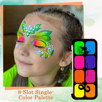 ZoeyShine 8-Color Face Palette with Brushes for Halloween Festival Makeup Set - Non-Toxic Quick-Drying Water Based Glitter Tattoos for Kids, Safe & Washable(8-Slot Single-Color Palette)