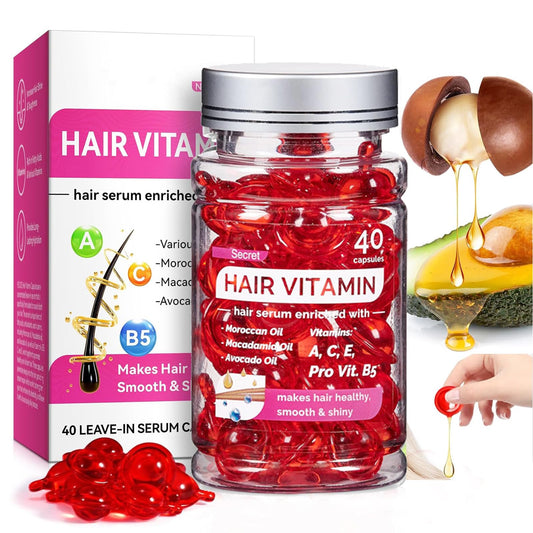 ZhongShuang Capsules for hair care 40 Pcs Hair Vitamin Serum Capsule Hair Vitamins Hair Serum, Enriched with Moroccan Oil, Macadamia Oil, Avocado Oil Makes Hair Smooth and Shiny