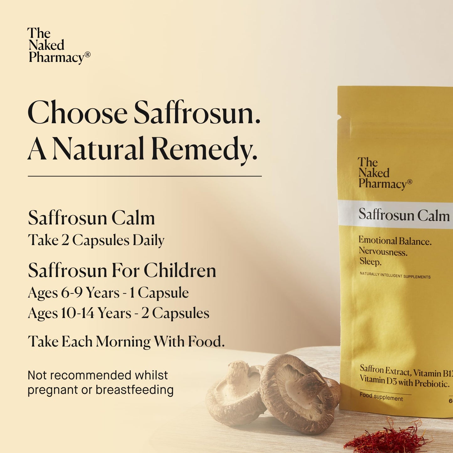 The Naked Pharmacy | Saffrosun Family Bundle | Natural Saffron Supplements for Children & Adults | Vitamin B12 | High Strength | Emotional Balance & Fatigue | No Additives | Vegan | 120 Capsules