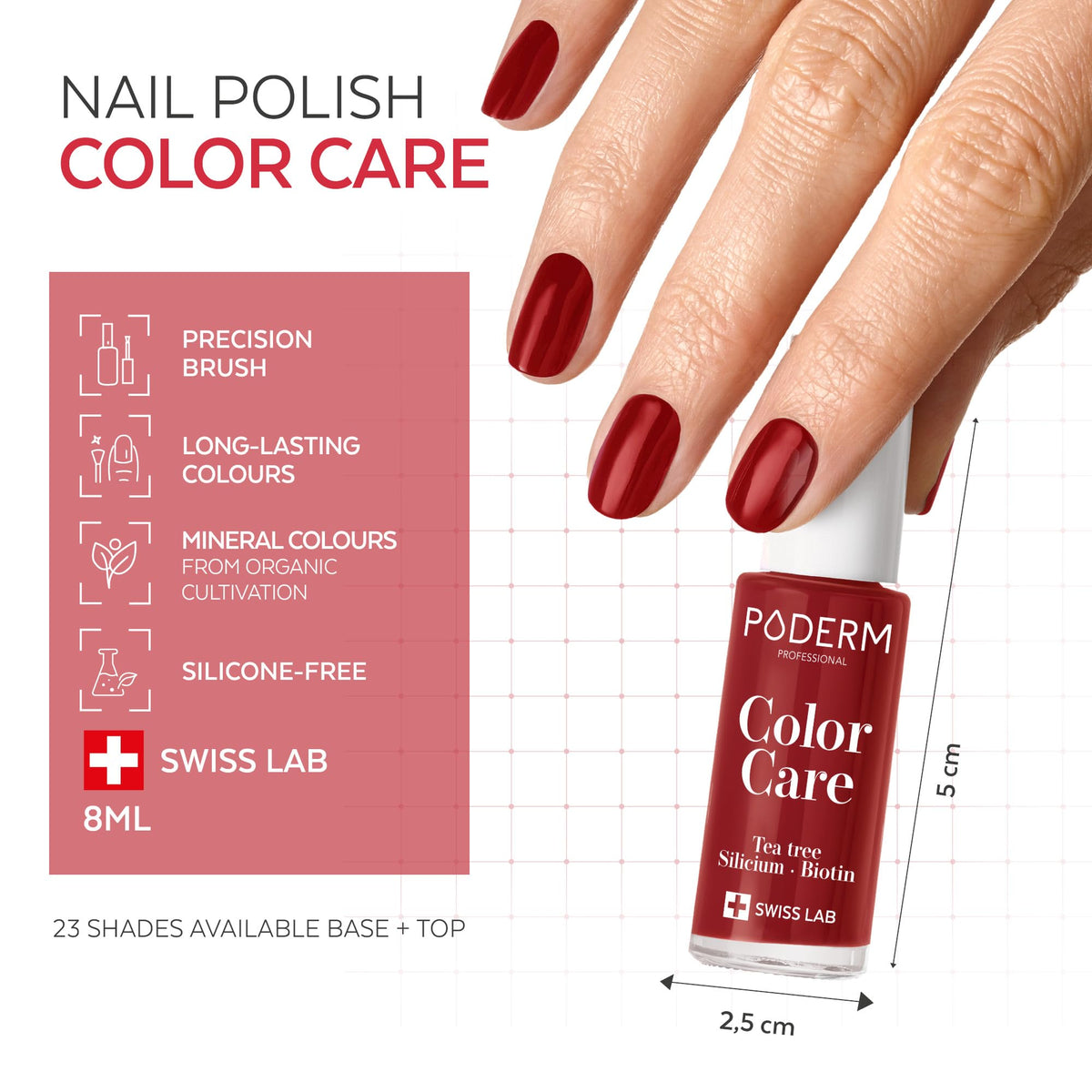 PODERM Nail Care Polish with Tea Tree - Red Allure | Swiss Lab - 8ML | Enriched with Tea Tree, Silicon & Biotin | Purifies, Clarifies & Nourishes Yellow Nails | Created by a Podiatrist