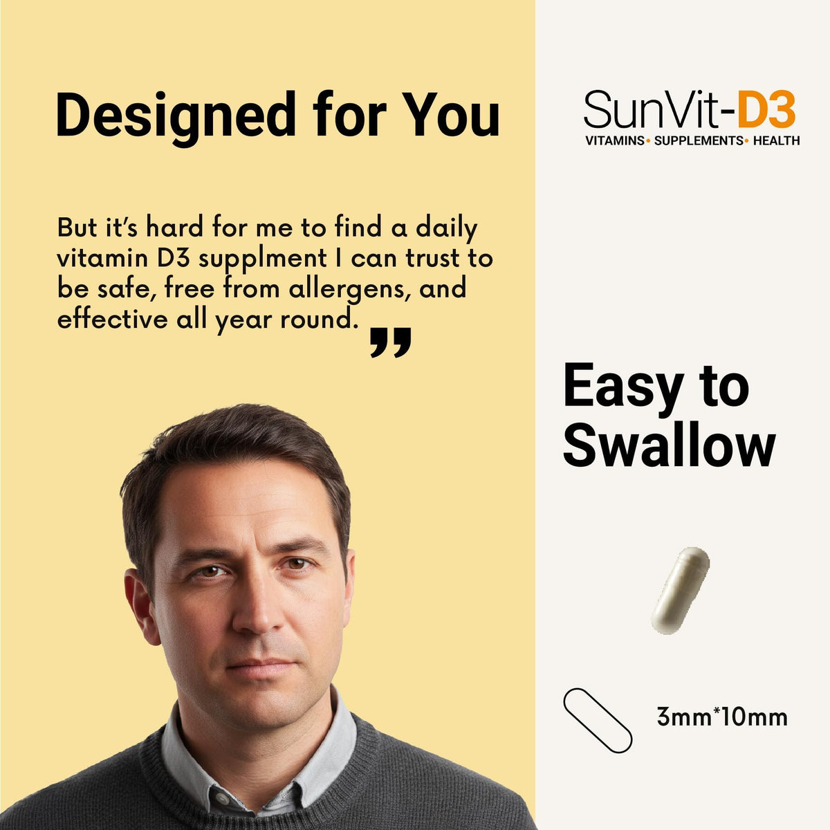 SunVit-D3 Vitamin D 600 IU - Cholecalciferol Vitamin D Capsules Support the Maintenance of Bone, Teeth, Muscle & Immune System | Made in UK & GMP Approved - D3 Vitamins 60 Convenient