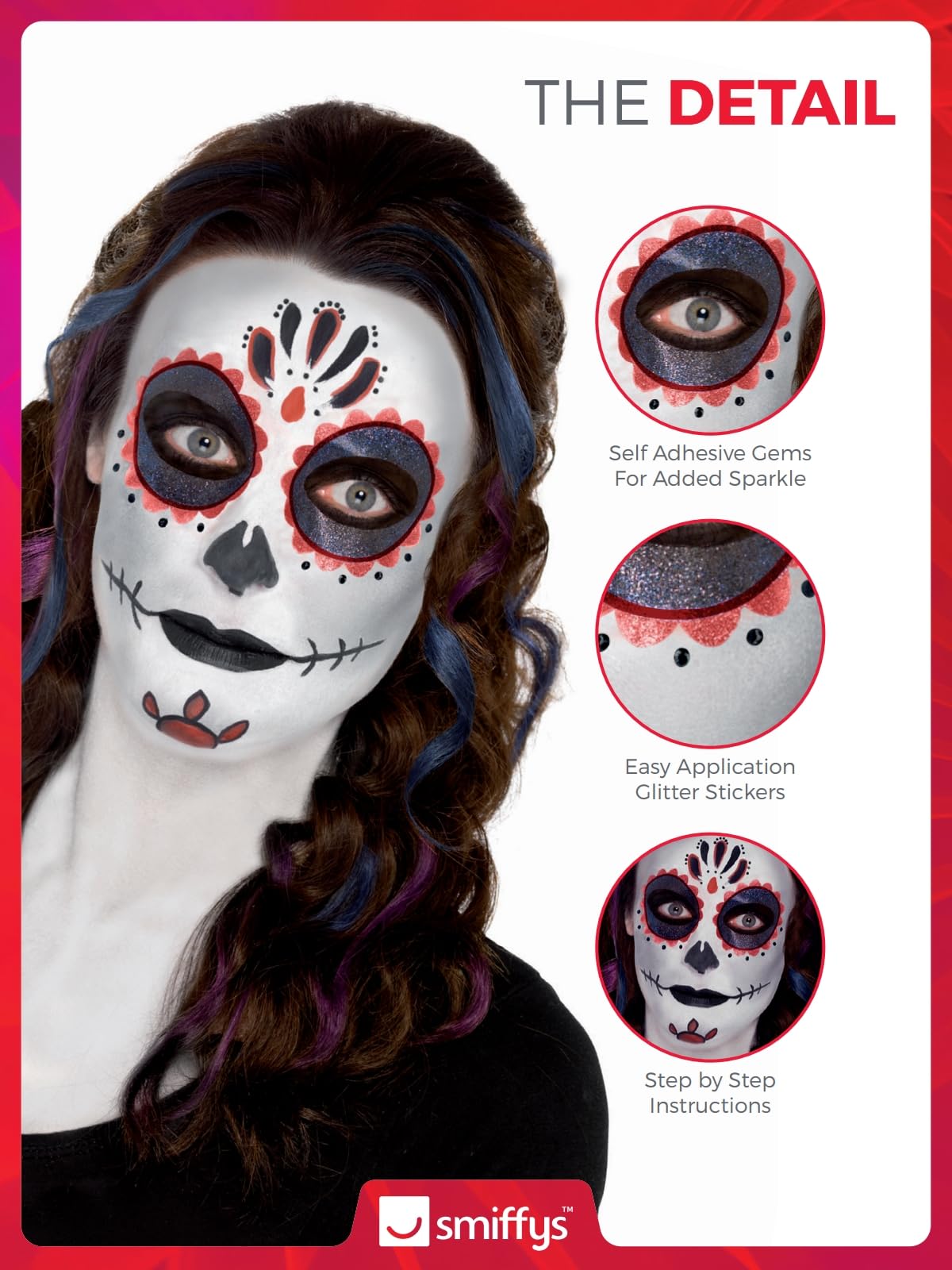 Smiffys Make-Up FX, Day of the Dead Kit, Aqua, with Face Paints, Stickers, Crayon & Applicators, Cosmetics and Disguises Fancy Dress, Cosmetic Dress Up Cosmetics & Disguises.