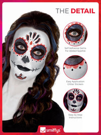 Smiffys Make-Up FX, Day of the Dead Kit, Aqua, with Face Paints, Stickers, Crayon & Applicators, Cosmetics and Disguises Fancy Dress, Cosmetic Dress Up Cosmetics & Disguises.