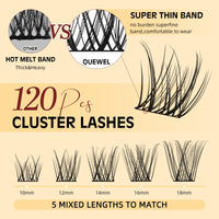 QUEWEL Natural Cluster Lashes Super Thin Band, Cluster Lashes Kit Natural Look, Reusable Eyelash Clusters with Lash Bond and Seal Lash Tweezer and Lashes Glue Remover(NATURAL-JX 02 KIT)