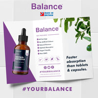 Ashwagandha Supplement Liquid Drops - High Strength of 60,000mg per 60ml Bottle at 4X Concentration - Vegan - 2 Month Supply of Premium Ashwagandha Extract - 60 Servings - Made in UK by Balance