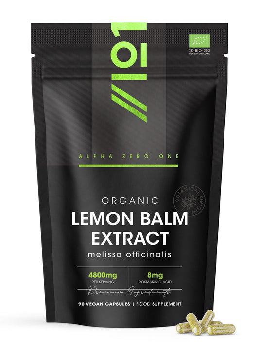 ALPHA01 Organic Lemon Balm Extract 4800mg - 8mg Rosmarinic Acid from High Strength 6:1 Extract - 90 Vegan Capsules - Resealable and Recyclable Pouch by Alpha01