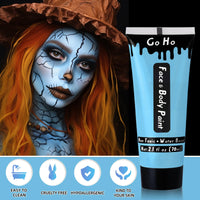 Go Ho Light Blue Cream Face Body Paint(2.37oz,70ml),Water Based Pale Blue Face Paint,Light Blue Makeup Face Painting Kit for Kids Party SFX Cosplay Costumes Festivals Halloween Makeup