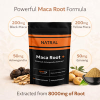 Natral Maca Root Black & Yellow 8000mg Complex enriched with KSM Ashwagandha & Ginseng - 120 High Strength Capsules