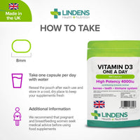Lindens Vitamin D3 4000IU - 360 High Strength Capsules - Supports Healthy Immune System & Calcium Absorption - One-A-Day Capsule - 12 Month Supply - UK Manufacturer & Letterbox Friendly