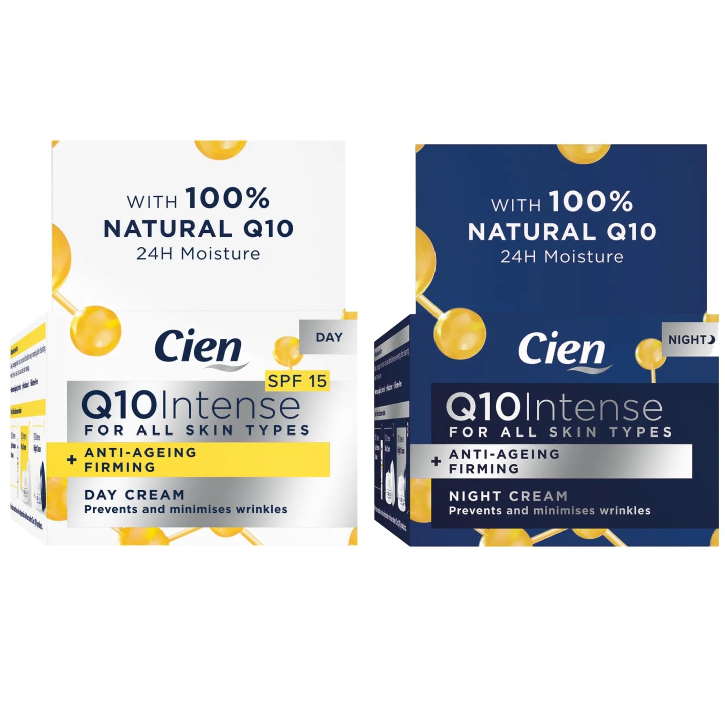 Set of 2 x 50 ml Cien Anti-Wrinkle DAY + NIGHT CREAM - with q10, Hyaluronic Acid & Vitamin E