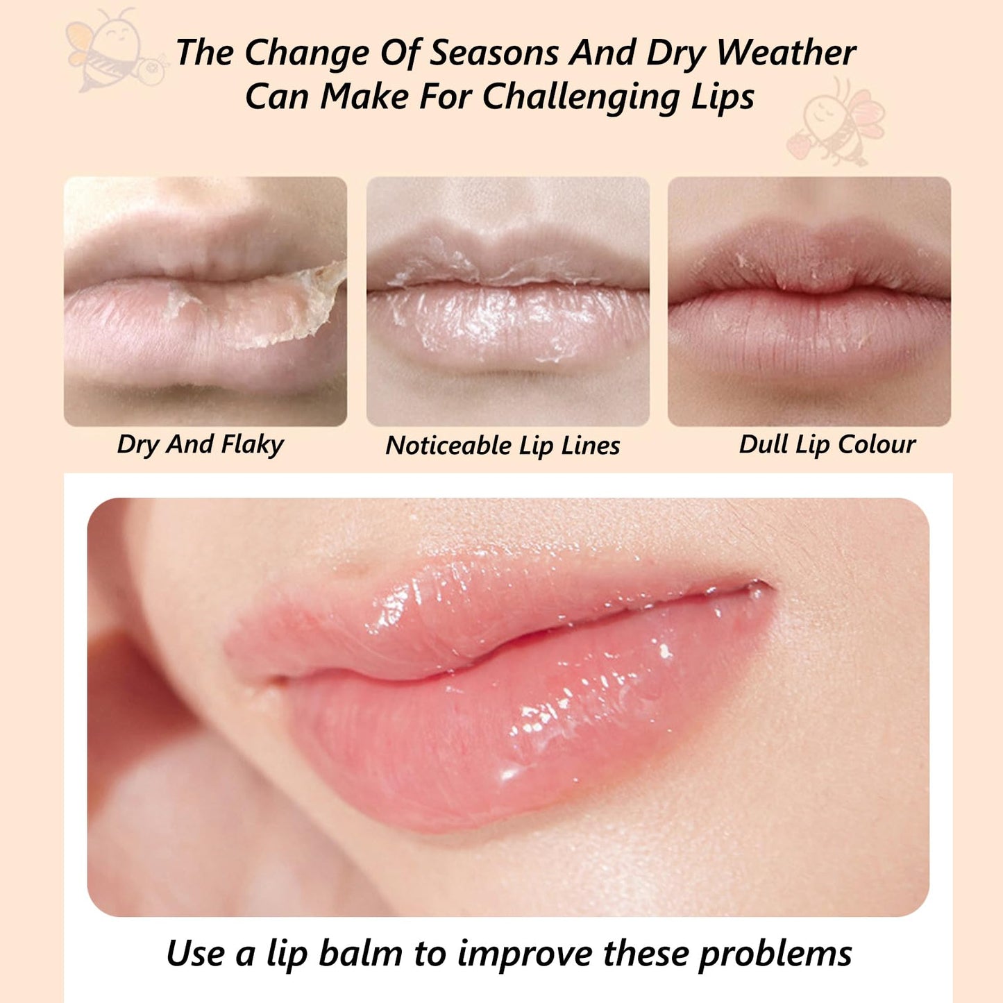 HERBENJOY Lip Balm Set, Moisturizing Lip Balm Multipack Fruity Flavoured Chapstick, Honey Bottel Shape Hydrating Lip Mask - Peach, Blueberry, Strawberry, Avocado Lip Balms For Moisturize Anti-Cracking