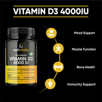 Vitamin D3 4000 IU – 365 Vegetarian D3 Easy Swallow Micro Tablets | Highest Strength Cholecalciferol VIT D3 - Vegetarian Certified - UK Made Sash Vitality | Support Mood | Supports Bone Health